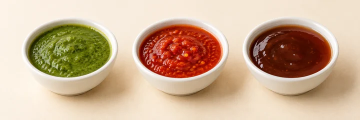 Sauces menthe, piment et sucrée